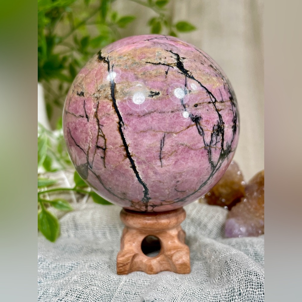 1030 Rare Large Peruvian Rhodonite Crystal Sphere